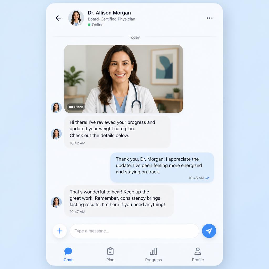 Secure messaging with a licensed clinician for ongoing support